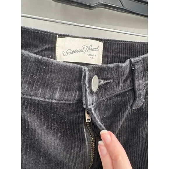 Universal Thread Pants Womens 8 29 Black Corduroy Relaxed Wide Leg Stretch High - Picture 3 of 10